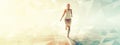 Polygonal female surges forward in blurred, rhythmic stride, a captivating study in motion and geometry. Royalty Free Stock Photo