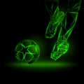 Polygonal Football Kickoff illustration. Soccer player hits the ball.