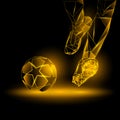 Polygonal Football Kickoff illustration. Soccer player hits the ball. Royalty Free Stock Photo