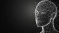 Polygonal futuristic mesh with human head model. Artificial intelligence, connection technology. Generative AI