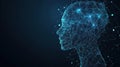 Polygonal futuristic mesh with human head model. Artificial intelligence, connection technology. Generative AI