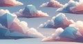 Polygonal, geometric clouds float against a sky-blue background, blending with Royalty Free Stock Photo