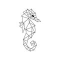 Polygonal geometric outline illustration of seahorse isolated on white. Contour for tattoo, logo, emblem and design