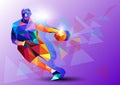 Polygonal geometric professional basketball player on colourful low poly backgrounder, clean and Jerk