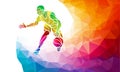 Polygonal geometric style illustration of a basketball player jump shot jumper shooting jumping viewed from the side set Royalty Free Stock Photo