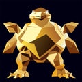 Polygonal gold frog on a dark background. Vector illustration. Generative AI
