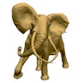 Polygonal golden elephant model. An elephant isolated on a white background walks waving tusks and a trunk. 3D. Vector Royalty Free Stock Photo