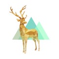 Polygonal golden stag, poly low animal vector Royalty Free Stock Photo