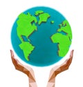 Polygonal hands holding the polygon globe. Day of the Earth. Royalty Free Stock Photo