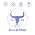 Polygonal hipster logo with head of buffalo in violet color with