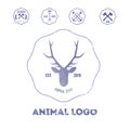 Polygonal hipster logo with head of deer in violet color with gr