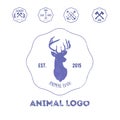 Polygonal hipster logo with head of deer in violet color with gr