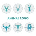 Polygonal hipster logo with heads of deer, buffalo and lion in m