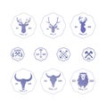 Polygonal hipster logo with heads of deer, buffalo and lion in v Royalty Free Stock Photo