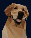 Polygonal illustration of a labrador. Silhouette triangle low poly style. Happy retriever.