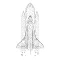 Polygonal illustration Shuttle launch from triangles and luminous points. Successful startup concept. Black and white. Low poly