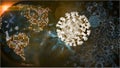 Polygonal image of a virus. Vector. Dark blue abstract background. World pandemic and coronavirus epidemic.