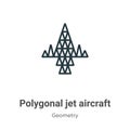 Polygonal jet aircraft outline vector icon. Thin line black polygonal jet aircraft icon, flat vector simple element illustration