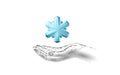 Polygonal low poly festive snowflake. Isolated 3D detailed render geometric triangle greeting card background. Ice snow