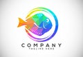 Polygonal low poly fish logo design template. Seafood restaurant shop Logotype concept icon