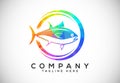 Polygonal low poly fish logo design template. Seafood restaurant shop Logotype concept icon