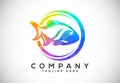 Polygonal low poly fish logo design template. Seafood restaurant shop Logotype concept icon