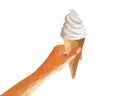 Polygonal low-poly girl's hand holding ice cream cone