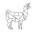 Polygonal low poly illustration of a llama, geometrical triangles linear wire construction. Contour for tattoo