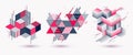 Polygonal low poly vector abstract designs set, artistic retro style backgrounds for ads or prints, covers or posters, banners or Royalty Free Stock Photo
