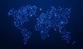 Polygonal map. Digital globe map, blue polygons earth maps and world internet connection 3d grid vector concept illustration