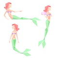 Polygonal mermaids set, low poly, imaginary creature, fantasy ch