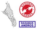 Polygonal Mesh Andros Island of Bahamas Map and Grunge Stamps