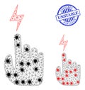 Polygonal Mesh Electric Hand Icons with Coronavirus Centers and Grunge Round Unstable Watermark