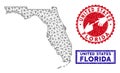 Polygonal Mesh Florida Map and Grunge Stamps
