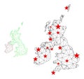 Polygonal Carcass Mesh Vector Great Britain and Ireland Map with Stars