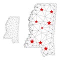 Polygonal 2D Mesh Vector Mississippi State Map with Stars