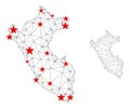 Polygonal Wire Frame Mesh Vector Peru Map with Stars Royalty Free Stock Photo