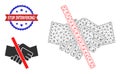 Polygonal Mesh Resrtricted Handshake Icon and Scratched Bicolor Stop Interfering! Seal Royalty Free Stock Photo