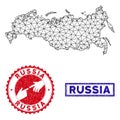 Polygonal Mesh Russia Map and Grunge Stamps