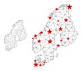 Polygonal Carcass Mesh Vector Scandinavia Map with Stars