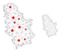 Polygonal Network Mesh Vector Serbia Map with Stars
