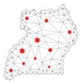 Polygonal Wire Frame Mesh Vector Uganda Map with Coronavirus