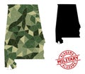 Polygonal Mosaic Map of Alabama State and Scratched Military Watermark