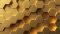 Polygonal mosaic surface with golden hexagon.