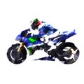 Polygonal motorbike racing. Blue road motorcycle with rider. Abs Royalty Free Stock Photo