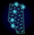 Polygonal Network Mesh Map of Alberta Province with Light Spots