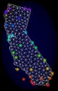 Polygonal Network Mesh Map of California with Colorful Spectrum Light Spots Royalty Free Stock Photo