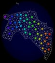 Polygonal Network Mesh Map of Groningen Province with Bright Light Spots