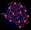 Polygonal Network Mesh Map of Krasnodarskiy Kray with Red Light Spots