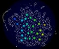 Polygonal Network Mesh Map of Micronesia Island with Bright Light Spots